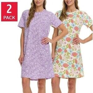 Vera Bradley 2 Pack Sleep Dresses Floral Purple Short Sleeve Women’s Large
